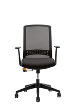 Vertical Front View Of Black Office Chair Isolated On White Background