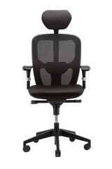 Wall Mural - Vertical front view of black office chair with headrest isolated on white background