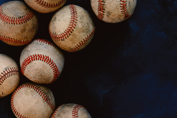 Poster - old baseballs close up for sport of baseball frame background.