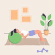 © PlanetOfVectors - Female doing sports at home with plant. Flat design illustration. Vector
