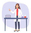 © PlanetOfVectors - Female scientist chemist with vaccine for coronavirus. Flat design illustration. Vector