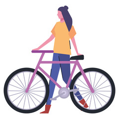 Canvas Print - young woman with bicycle avatar character vector illustration design