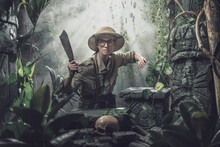 Brave Woman Exploring The Jungle