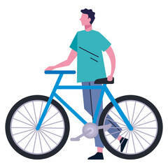 Wall Mural - young man with bicycle avatar character vector illustration design