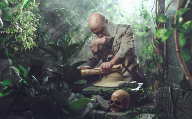 vintage style explorer lost in the jungle