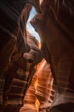 Low Angle Of Spectacular View Of Antelope Canyon With Smooth Brown Surface Located In Arizona