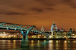 Millenium Bridge and St. Paul's Cathedral at Night, London, England