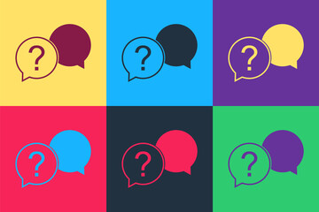 Fototapete - Pop art Chat question icon isolated on color background. Help speech bubble symbol. FAQ sign. Question mark sign. Vector.