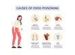 Infographic causes of food poisoning with symbols flat vector illustration.