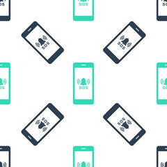 Poster - Green SOS call icon isolated seamless pattern on white background. 911, emergency, help, warning, alarm. Vector.