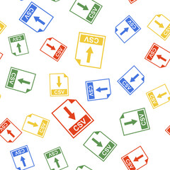 Fototapete - Color CSV file document icon. Download CSV button icon isolated seamless pattern on white background. Vector.