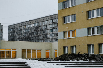 Poster - Beautiful shot of residential buildings with illuminated windows