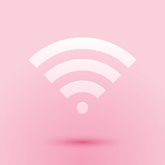 Poster - Paper cut Wi-Fi wireless internet network symbol icon isolated on pink background. Paper art style. Vector.
