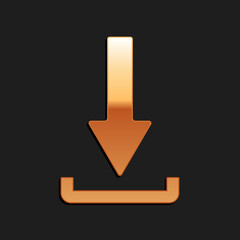 Fototapete - Gold Download icon isolated on black background. Upload button. Load symbol. Arrow point to down. Long shadow style. Vector.