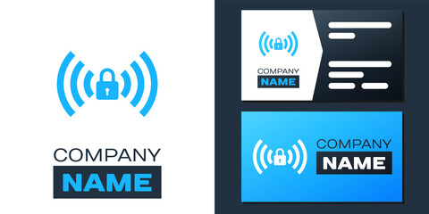 Poster - Logotype Wifi locked sign icon isolated on white background. Password Wi-fi symbol. Wireless Network icon. Wifi zone. Logo design template element. Vector.