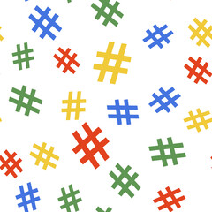 Poster - Color Hashtag icon isolated seamless pattern on white background. Social media symbol. Modern UI website navigation. Vector.