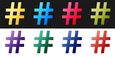 Poster - Set Hashtag icon isolated on black and white background. Social media symbol. Modern UI website navigation. Vector.