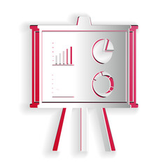 Leinwandbilder - Paper cut Presentation financial business board with graph, chart, diagram, pie graph icon isolated on white background. Infographic board sign. Paper art style. Vector.