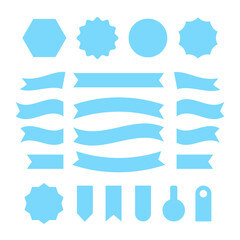 Poster - Blue ribbons, badges and labels set. Flat design. Blue shapes. Vector illustration isolated on white background
