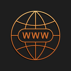Poster - Gold Go To Web icon isolated on black background. Www icon. Website pictogram. World wide web symbol. Internet symbol for your web site design, app. Long shadow style. Vector.