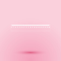 Poster - paper cut ruler icon isolated on pink background. straightedge symbol. paper art style. vector.