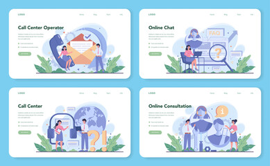 Poster - Call center or technical support web banner or landing page set.