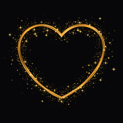 Wall Mural - Heart shape gold glitter frame. Vector design for wedding or Valentines day.