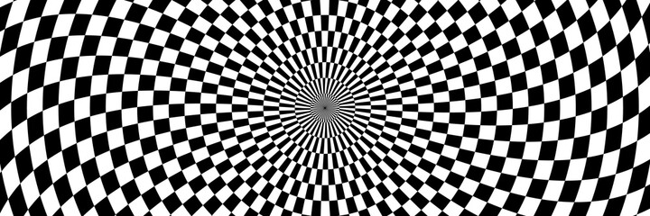 vector illustration of checkered pattern with optical illusion. op art abstract background. long hor