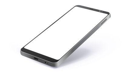 Poster - Black Mobile Phone Realistic Vector Mockup With Perspective View. Smartphone Screen Isolated on White Background.