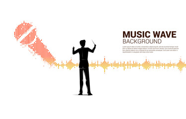 Poster - Vector silhouette of conductor with Sound wave microphone icon Equalizer background.Concept of Podcast and karaoke graphic theme
