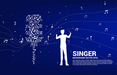 Poster - Vector silhouette of conductor with Sound wave microphone icon from music note melody dancing. karaoke and concert graphic visual style concept