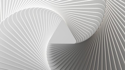 3d render, abstract white geometric background, minimal triangle frame flat lay, twisted deck of triangular blank cards