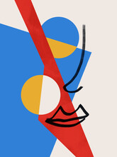Woman Body Part Portrait Figure Line Art And Abstract Art And Collage With Primary Color. Trendy Simple And Minimalist Modern Art. For Art Product Print And Poster. Poster. Matisse And Bauhaus Vibe.