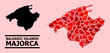 © Sergey - Love mosaic and solid map of Majorca on a pink background. Mosaic map of Majorca created with red love hearts. Vector flat illustration for dating abstract illustrations.