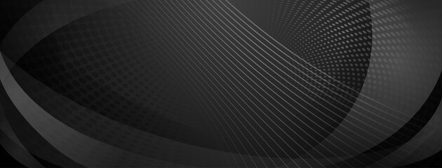 Abstract background made of curves and halftone dots in black and gray colors