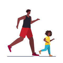 Wall Mural - african american father running with little son parenting fatherhood concept dad spending time with his kid full length vector illustration