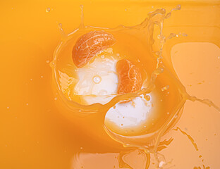 Wall Mural - falling of orange piece into juice,splash orange juice