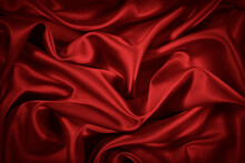  Red Silk Satin Background. Beautiful Soft Wavy Folds On Smooth Shiny Fabric. Anniversary, Christmas, Wedding, Valentine, Event, Celebration Concept. Red Luxury Background With Copy Space For Design. 
