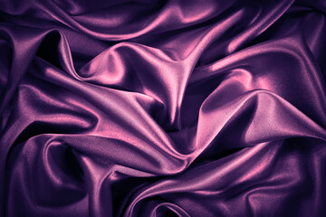 Wall Mural - Purple silk satin background. Liquid wave effect. Soft wavy folds on shiny fabric. Luxurious fabric backdrop with copy space for design.