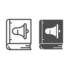 Poster - Audiobook line and solid icon, online education concept, Online webinar sign on white background, Megaphone and book icon in outline style for mobile concept and web design. Vector graphics.