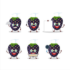 Sticker - Cartoon character of black strawberry with various chef emoticons