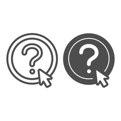 Poster - question button and mouse pointer line and solid icon, online education concept, question mark sign 