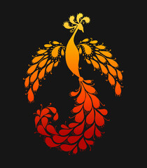 Poster - Firebird with a Majestic Tail. Phoenix Bird. Mythical character. Ornamental Silhouette for your design