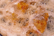 Close-up On Frying Cutlets With Bubbles.