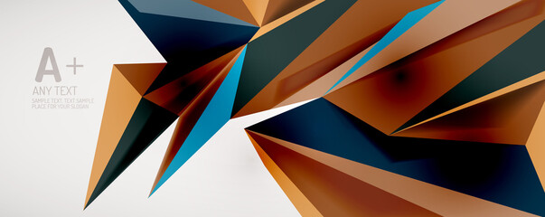 Vector triangle geometric backgrounds. Low poly 3d shape on light backdrop. Vector illustration for covers, banners, flyers and posters and other designs