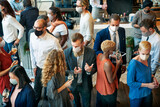 Fototapeta  - Diverse startup business people with masks in the new normal