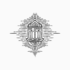 Sticker - Vintage retro Ramadan lantern hand drawn design. Islamic traditional lamp for muslim people holiday celebration. Eid Mubarak, Iftar party and Ramadan Kareem theme. Vector sketch illustration