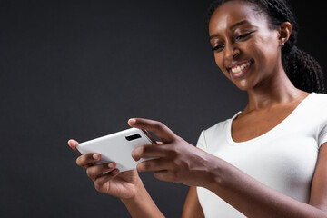 Poster - African American woman using smartphone