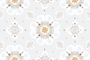 Poster - Mandala gray botanical Indian pattern background