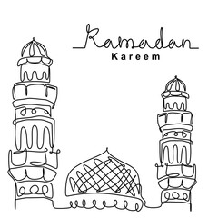 Sticker - Mosque continuous line drawing vector minimalist design. Happy Eid Mubarak, Ramadan Kareem theme. Traditional islamic holiday celebration, arabic religion and culture sketch illustration